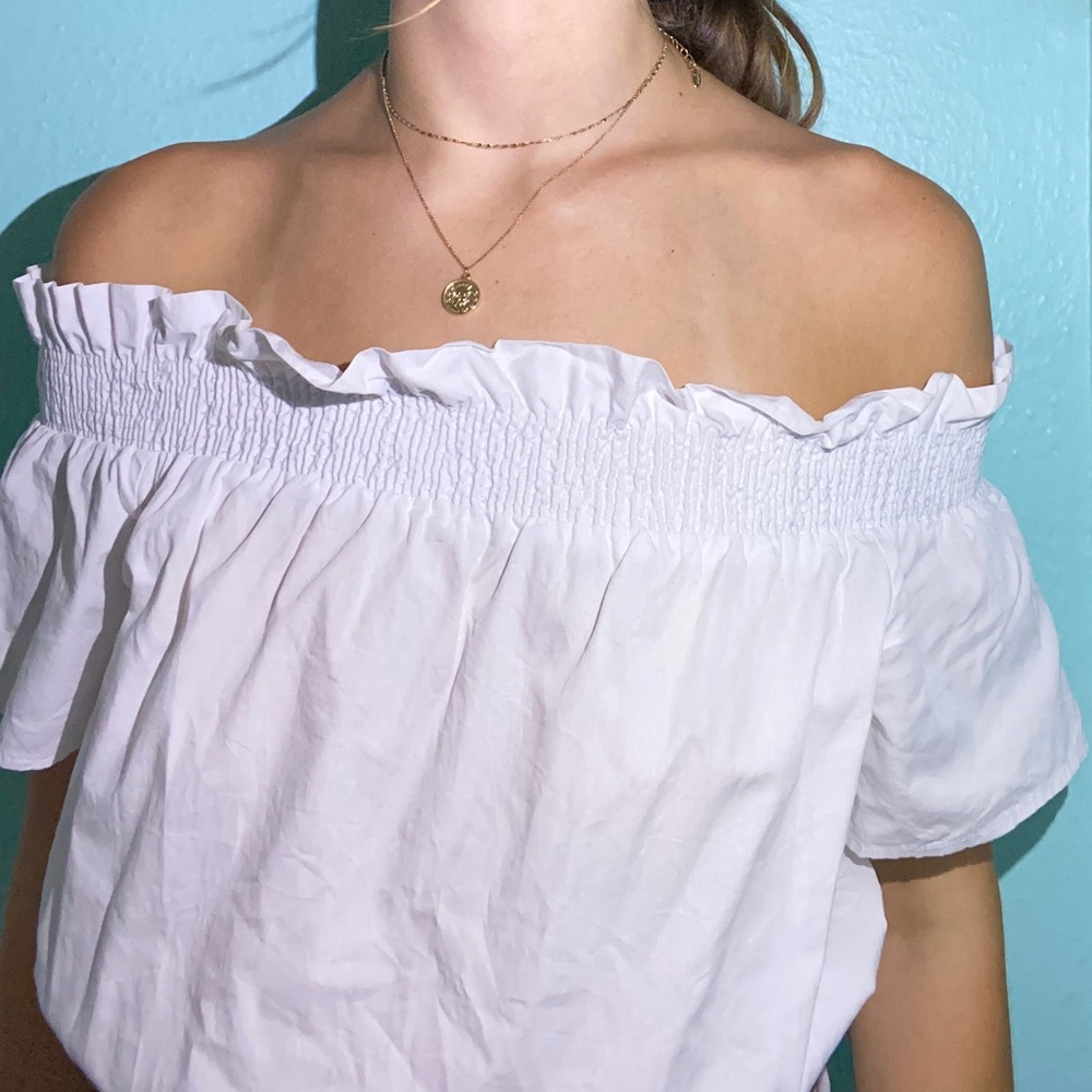 j.marie off the shoulder white blouse